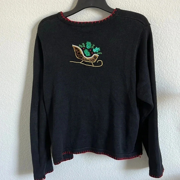 Vintage B.P. Design Beaded Embroidered Ugly Christmas Sleigh Cardigan Sweater - Picture 6 of 6